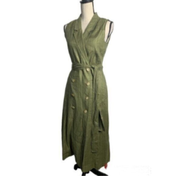 Elie Tahari Green Linen Double Breasted Shirt Dress - Picture 4 of 12